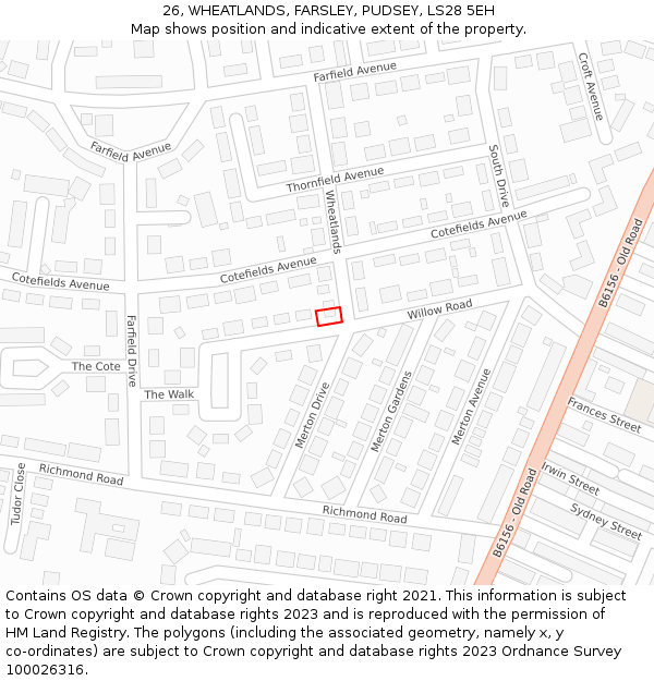 26, WHEATLANDS, FARSLEY, PUDSEY, LS28 5EH: Location map and indicative extent of plot