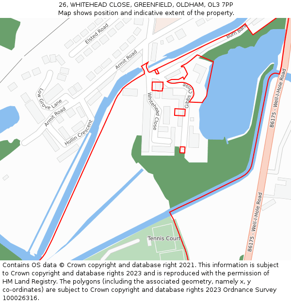 26, WHITEHEAD CLOSE, GREENFIELD, OLDHAM, OL3 7PP: Location map and indicative extent of plot