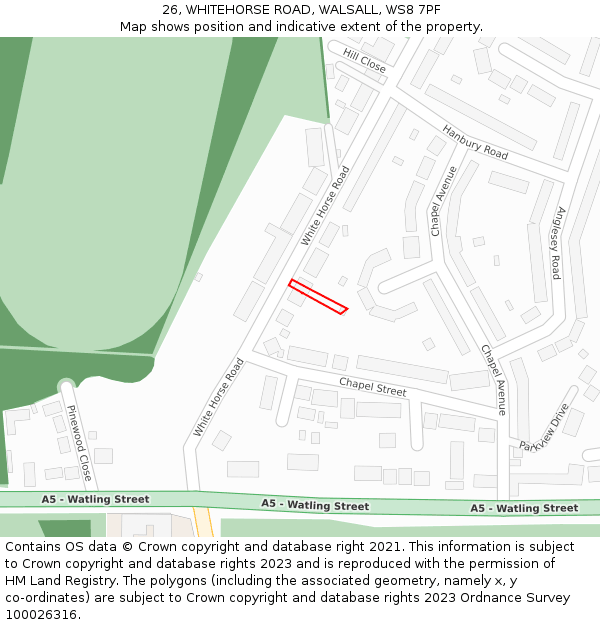 26, WHITEHORSE ROAD, WALSALL, WS8 7PF: Location map and indicative extent of plot