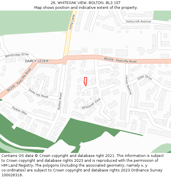 26, WHITEOAK VIEW, BOLTON, BL3 1ST: Location map and indicative extent of plot