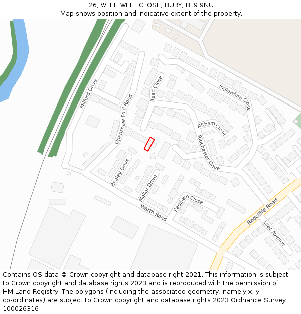 26, WHITEWELL CLOSE, BURY, BL9 9NU: Location map and indicative extent of plot