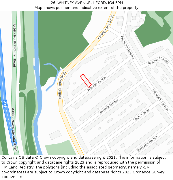 26, WHITNEY AVENUE, ILFORD, IG4 5PN: Location map and indicative extent of plot