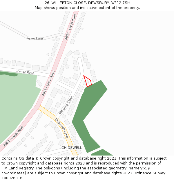 26, WILLERTON CLOSE, DEWSBURY, WF12 7SH: Location map and indicative extent of plot