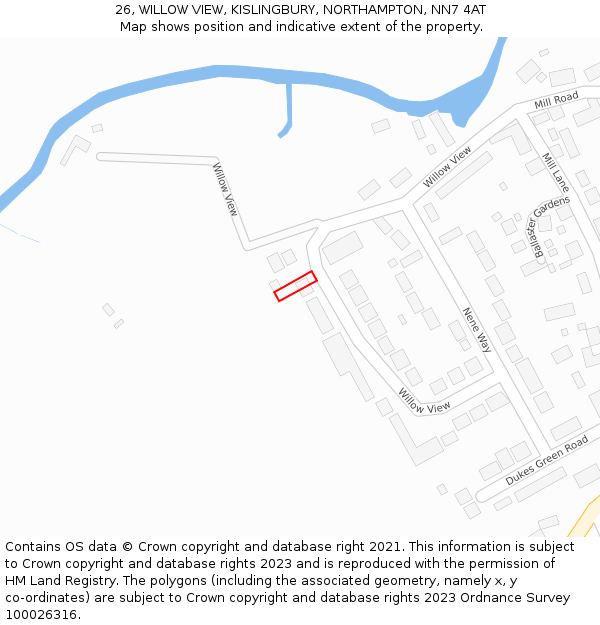 26, WILLOW VIEW, KISLINGBURY, NORTHAMPTON, NN7 4AT: Location map and indicative extent of plot