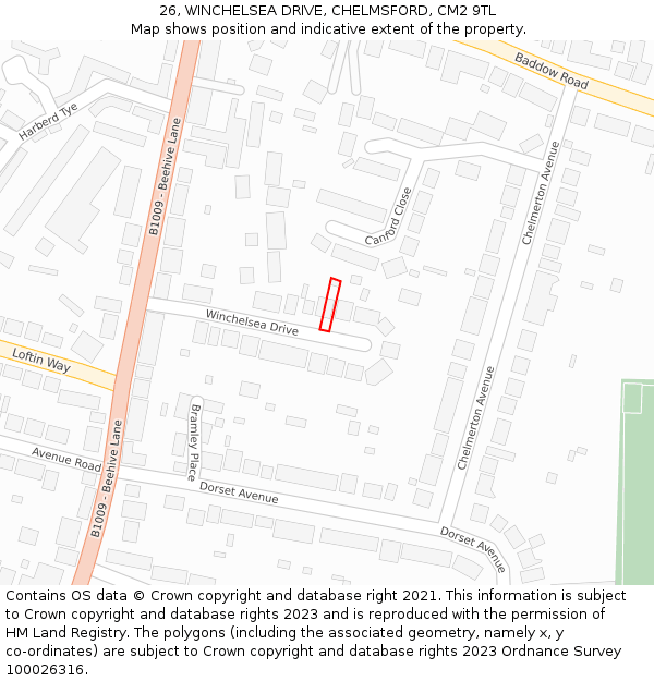26, WINCHELSEA DRIVE, CHELMSFORD, CM2 9TL: Location map and indicative extent of plot