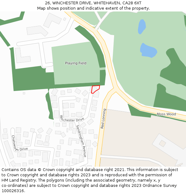 26, WINCHESTER DRIVE, WHITEHAVEN, CA28 6XT: Location map and indicative extent of plot
