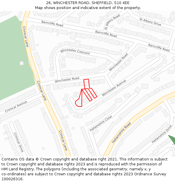 26, WINCHESTER ROAD, SHEFFIELD, S10 4EE: Location map and indicative extent of plot