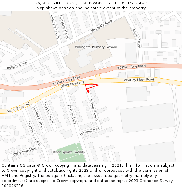 26, WINDMILL COURT, LOWER WORTLEY, LEEDS, LS12 4WB: Location map and indicative extent of plot