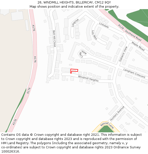 26, WINDMILL HEIGHTS, BILLERICAY, CM12 9QY: Location map and indicative extent of plot