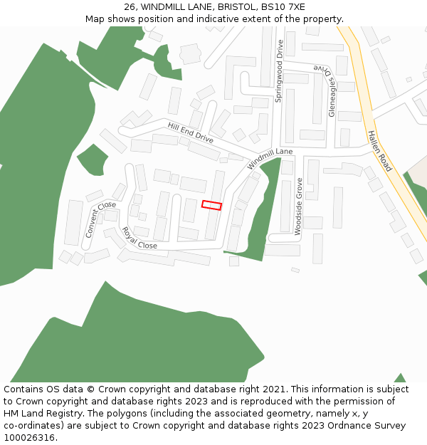 26, WINDMILL LANE, BRISTOL, BS10 7XE: Location map and indicative extent of plot