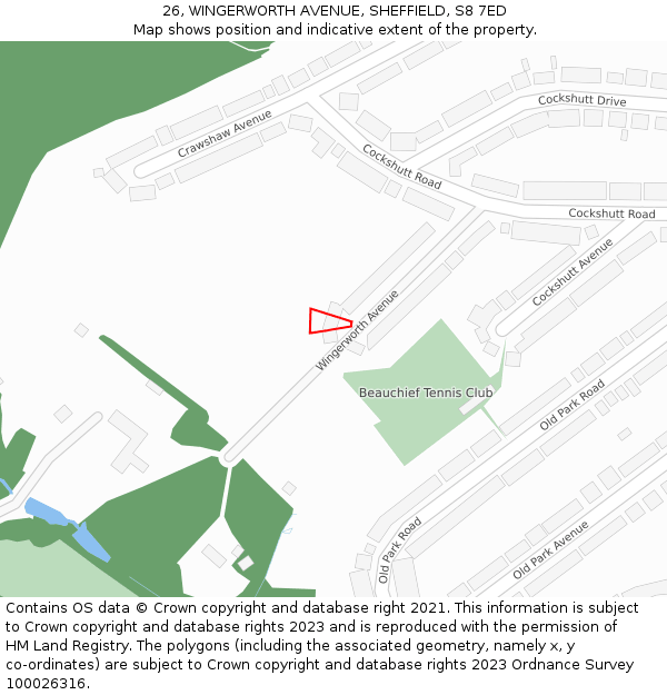 26, WINGERWORTH AVENUE, SHEFFIELD, S8 7ED: Location map and indicative extent of plot