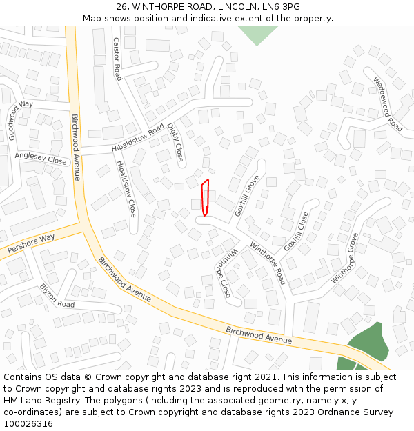 26, WINTHORPE ROAD, LINCOLN, LN6 3PG: Location map and indicative extent of plot