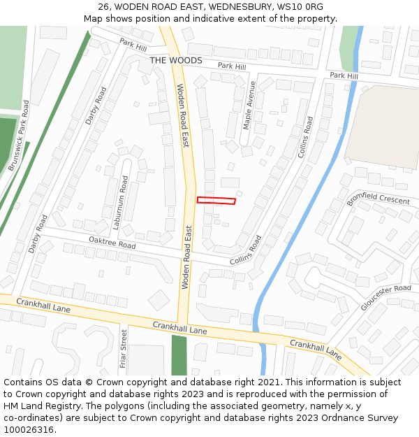 26, WODEN ROAD EAST, WEDNESBURY, WS10 0RG: Location map and indicative extent of plot