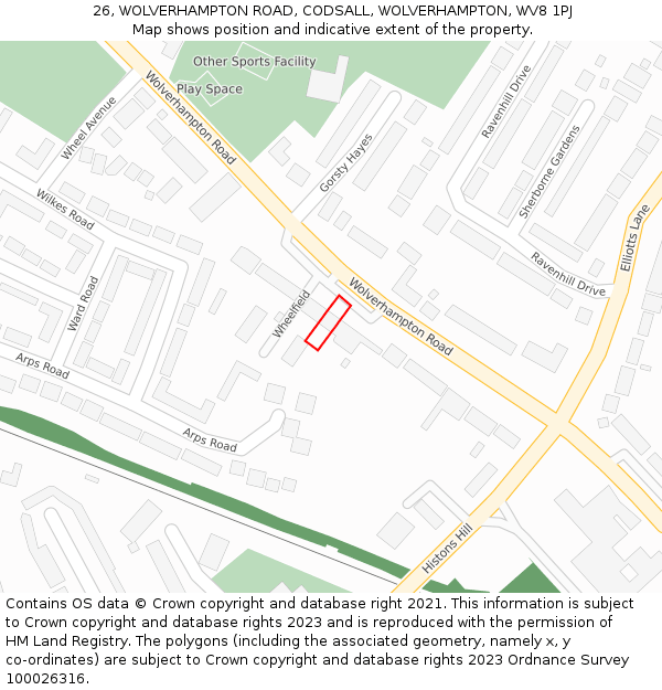 26, WOLVERHAMPTON ROAD, CODSALL, WOLVERHAMPTON, WV8 1PJ: Location map and indicative extent of plot