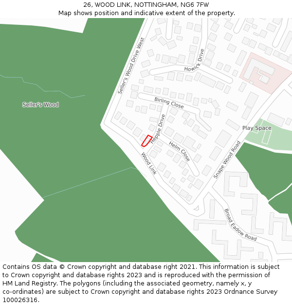26, WOOD LINK, NOTTINGHAM, NG6 7FW: Location map and indicative extent of plot