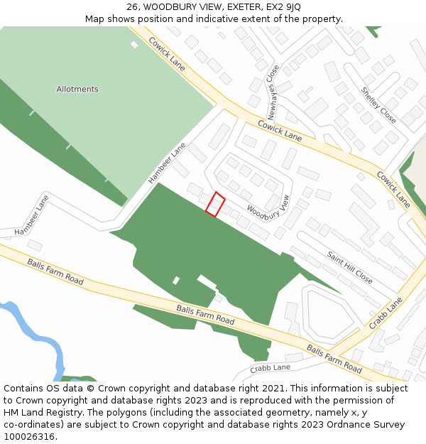 26, WOODBURY VIEW, EXETER, EX2 9JQ: Location map and indicative extent of plot