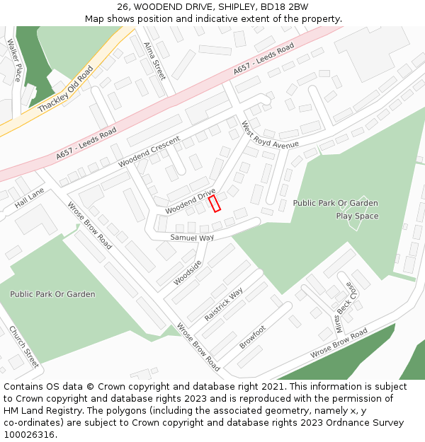 26, WOODEND DRIVE, SHIPLEY, BD18 2BW: Location map and indicative extent of plot
