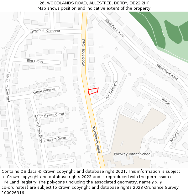 26, WOODLANDS ROAD, ALLESTREE, DERBY, DE22 2HF: Location map and indicative extent of plot