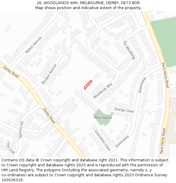 26, WOODLANDS WAY, MELBOURNE, DERBY, DE73 8DR: Location map and indicative extent of plot