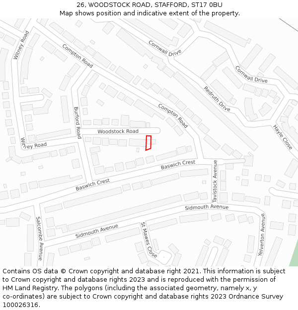 26, WOODSTOCK ROAD, STAFFORD, ST17 0BU: Location map and indicative extent of plot