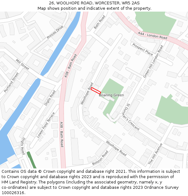 26, WOOLHOPE ROAD, WORCESTER, WR5 2AS: Location map and indicative extent of plot