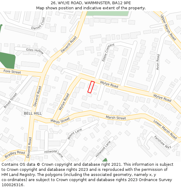 26, WYLYE ROAD, WARMINSTER, BA12 9PE: Location map and indicative extent of plot