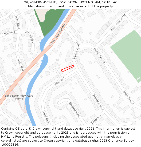 26, WYVERN AVENUE, LONG EATON, NOTTINGHAM, NG10 1AG: Location map and indicative extent of plot