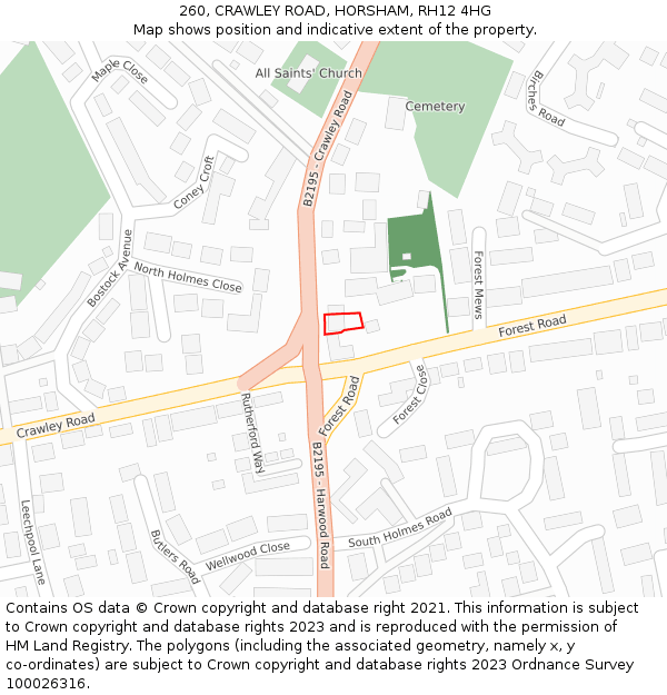260, CRAWLEY ROAD, HORSHAM, RH12 4HG: Location map and indicative extent of plot