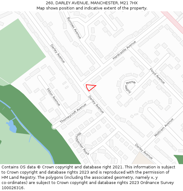 260, DARLEY AVENUE, MANCHESTER, M21 7HX: Location map and indicative extent of plot