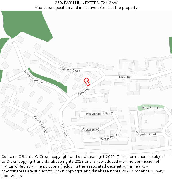 260, FARM HILL, EXETER, EX4 2NW: Location map and indicative extent of plot