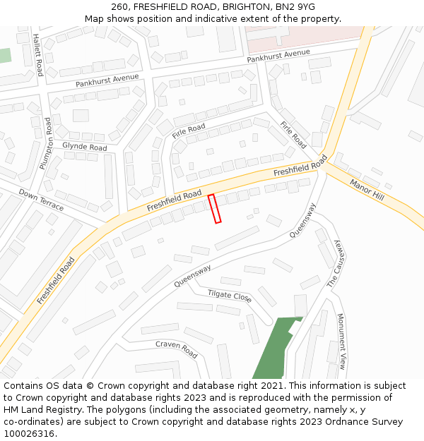 260, FRESHFIELD ROAD, BRIGHTON, BN2 9YG: Location map and indicative extent of plot