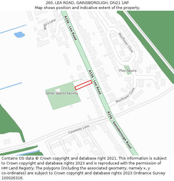 260, LEA ROAD, GAINSBOROUGH, DN21 1AP: Location map and indicative extent of plot