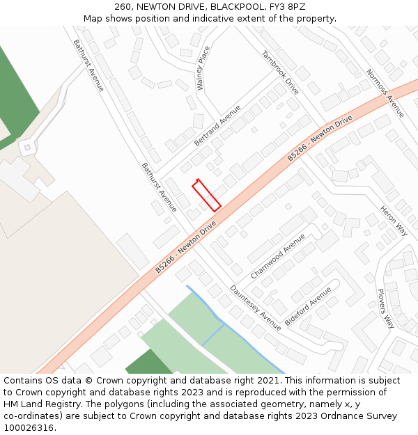 260, NEWTON DRIVE, BLACKPOOL, FY3 8PZ: Location map and indicative extent of plot