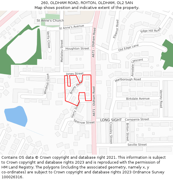 260, OLDHAM ROAD, ROYTON, OLDHAM, OL2 5AN: Location map and indicative extent of plot