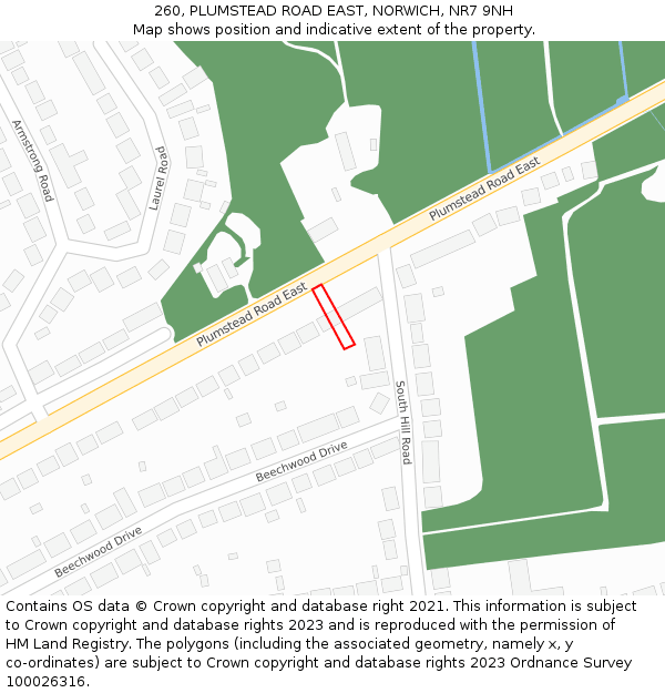 260, PLUMSTEAD ROAD EAST, NORWICH, NR7 9NH: Location map and indicative extent of plot