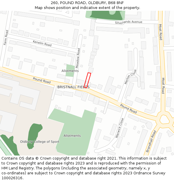260, POUND ROAD, OLDBURY, B68 8NF: Location map and indicative extent of plot
