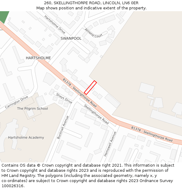 260, SKELLINGTHORPE ROAD, LINCOLN, LN6 0ER: Location map and indicative extent of plot