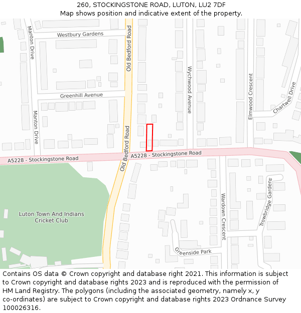 260, STOCKINGSTONE ROAD, LUTON, LU2 7DF: Location map and indicative extent of plot