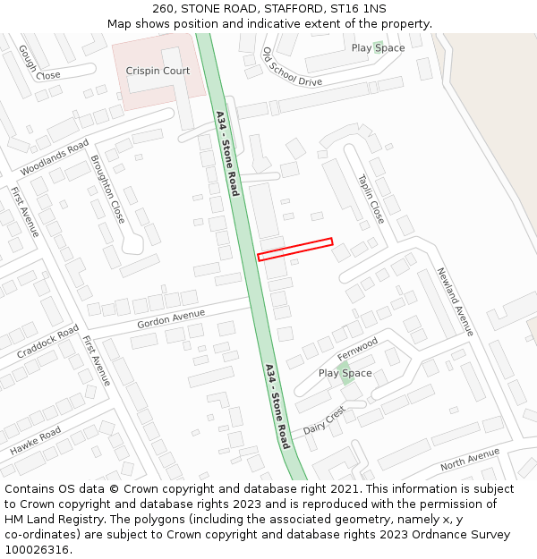260, STONE ROAD, STAFFORD, ST16 1NS: Location map and indicative extent of plot