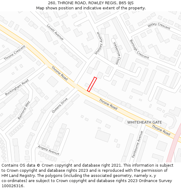 260, THRONE ROAD, ROWLEY REGIS, B65 9JS: Location map and indicative extent of plot