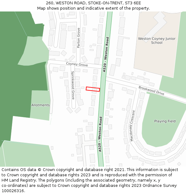 260, WESTON ROAD, STOKE-ON-TRENT, ST3 6EE: Location map and indicative extent of plot