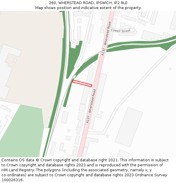 260, WHERSTEAD ROAD, IPSWICH, IP2 8LE: Location map and indicative extent of plot