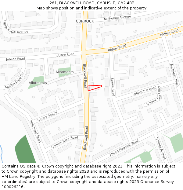 261, BLACKWELL ROAD, CARLISLE, CA2 4RB: Location map and indicative extent of plot