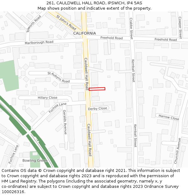 261, CAULDWELL HALL ROAD, IPSWICH, IP4 5AS: Location map and indicative extent of plot