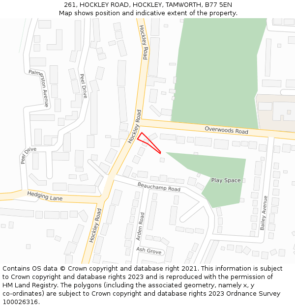 261, HOCKLEY ROAD, HOCKLEY, TAMWORTH, B77 5EN: Location map and indicative extent of plot