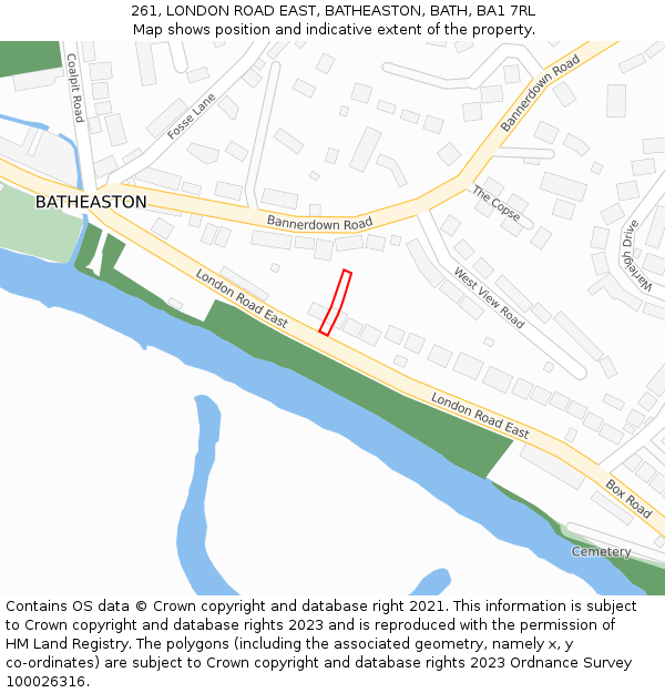 261, LONDON ROAD EAST, BATHEASTON, BATH, BA1 7RL: Location map and indicative extent of plot