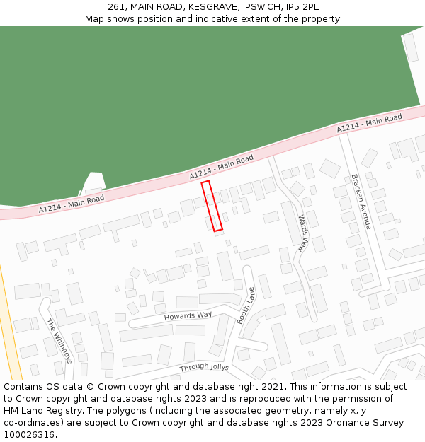 261, MAIN ROAD, KESGRAVE, IPSWICH, IP5 2PL: Location map and indicative extent of plot