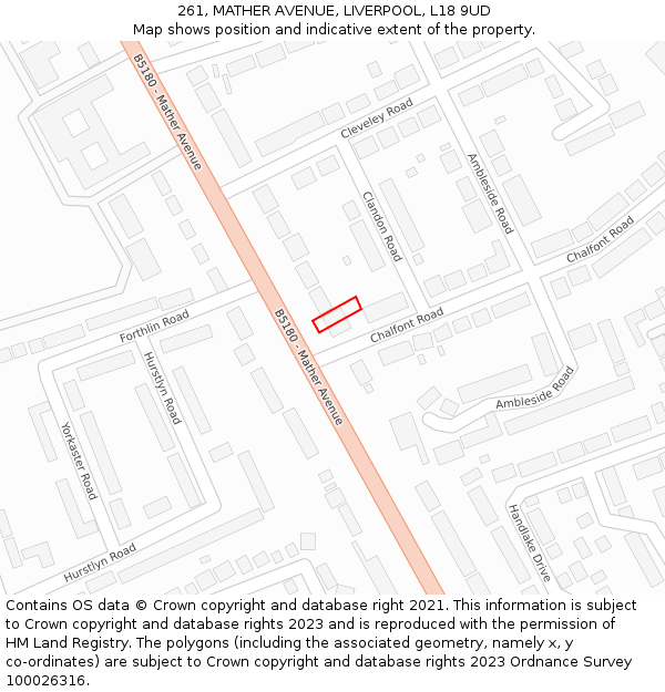 261, MATHER AVENUE, LIVERPOOL, L18 9UD: Location map and indicative extent of plot