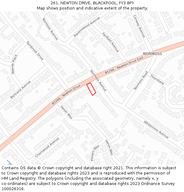 261, NEWTON DRIVE, BLACKPOOL, FY3 8PY: Location map and indicative extent of plot