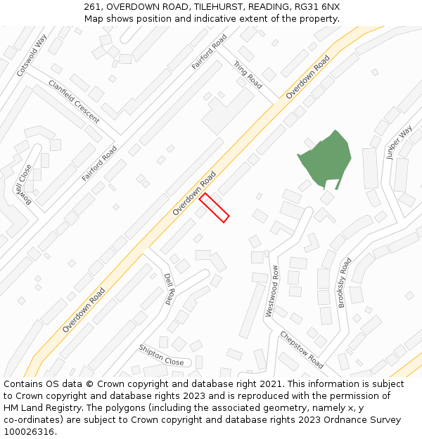 261, OVERDOWN ROAD, TILEHURST, READING, RG31 6NX: Location map and indicative extent of plot